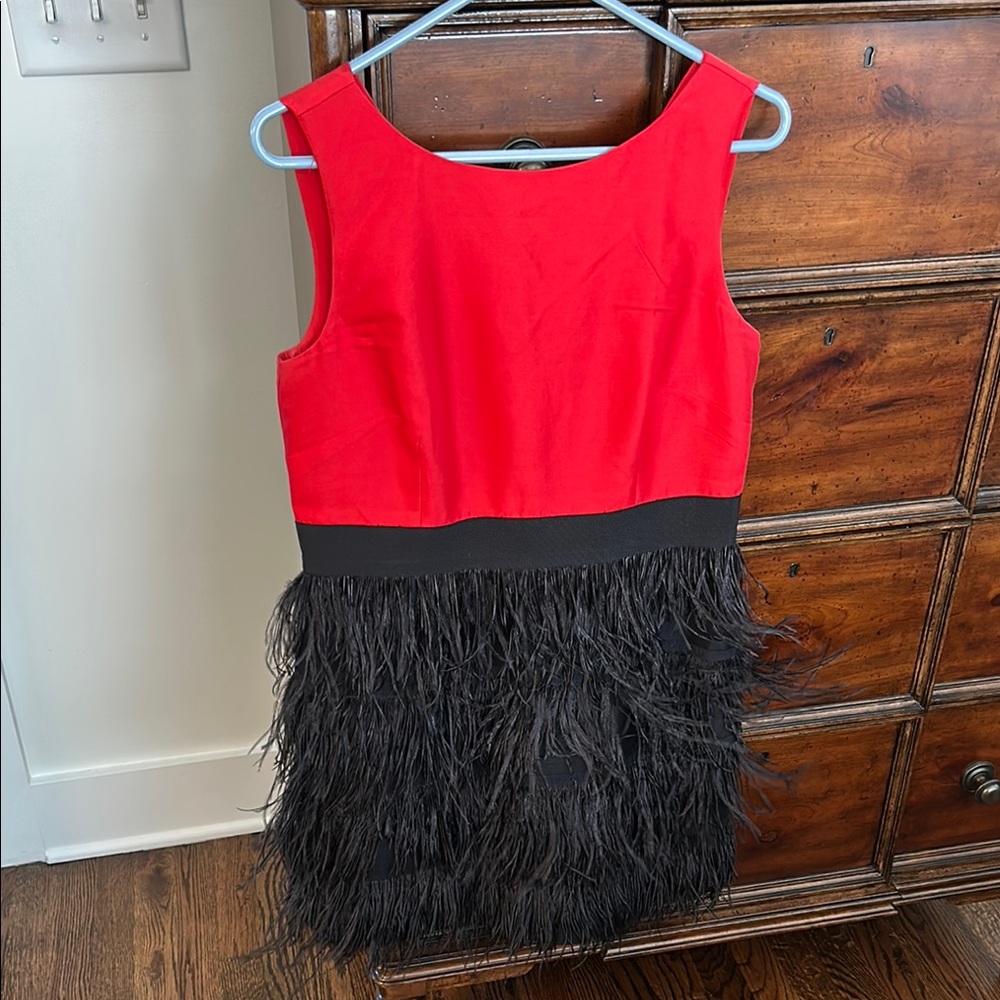Sail to Sable Elegant Red and Black Feathered Dress